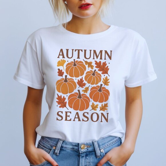 Autumn Cozy Season Graphic Tee Fall Pumpkin Spice Season T-Shirt - Picture 1 of 4